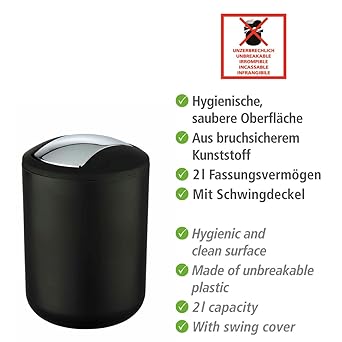 WENKO 21211100 Swing cover bin Brasil Black S