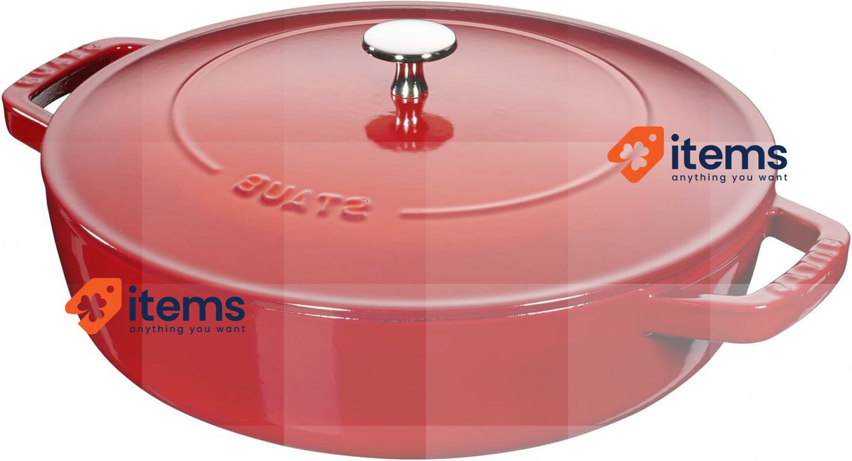 STAUB Cast Iron Sauté Pan, Chistera Lid, Round, 28 cm, 3.7 L, Cherry Red