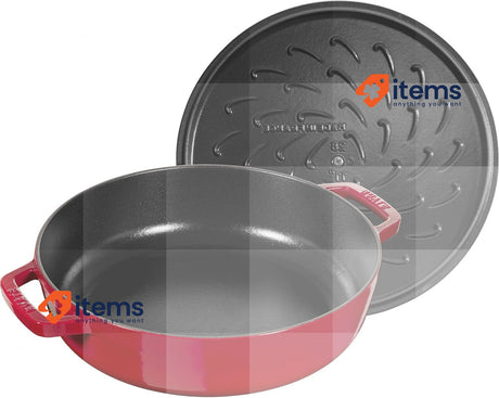 STAUB Cast Iron Sauté Pan, Chistera Lid, Round, 28 cm, 3.7 L, Cherry Red