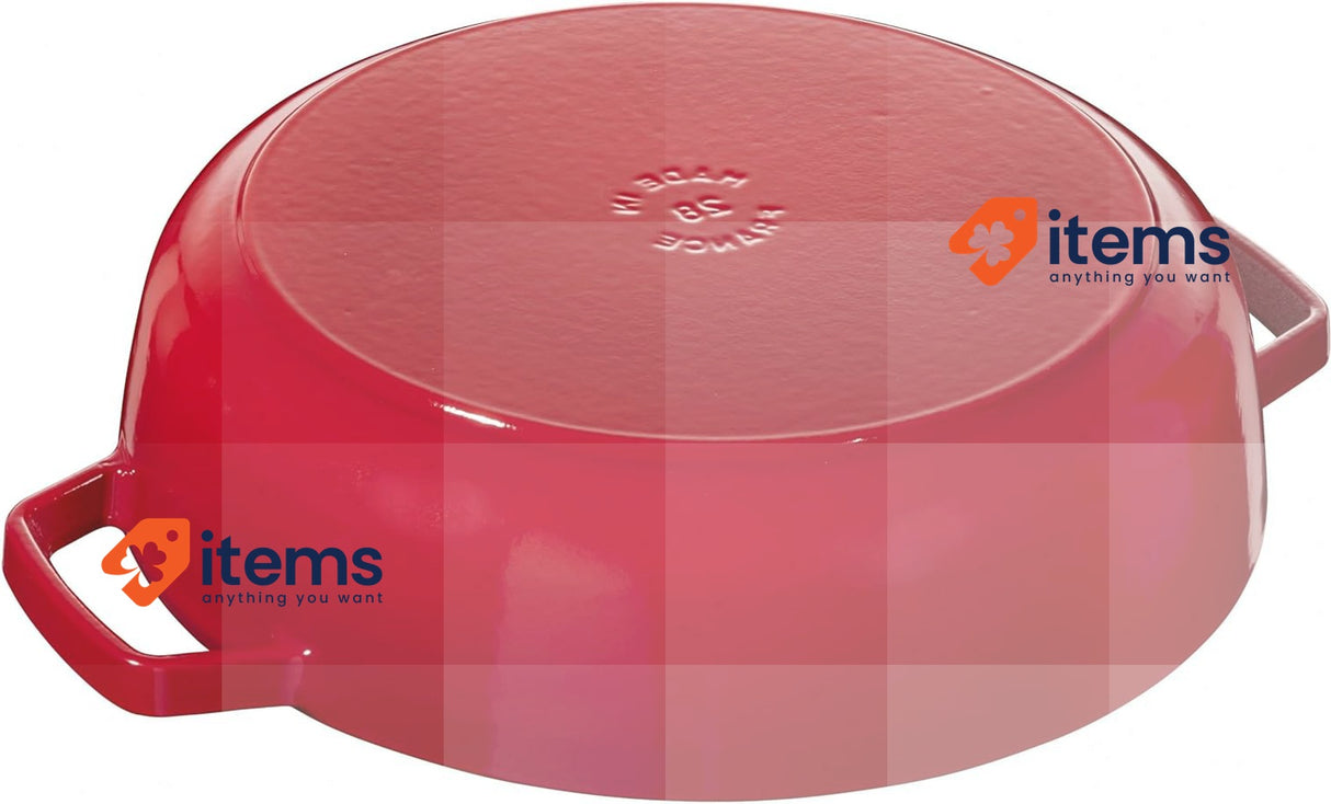 STAUB Cast Iron Sauté Pan, Chistera Lid, Round, 28 cm, 3.7 L, Cherry Red