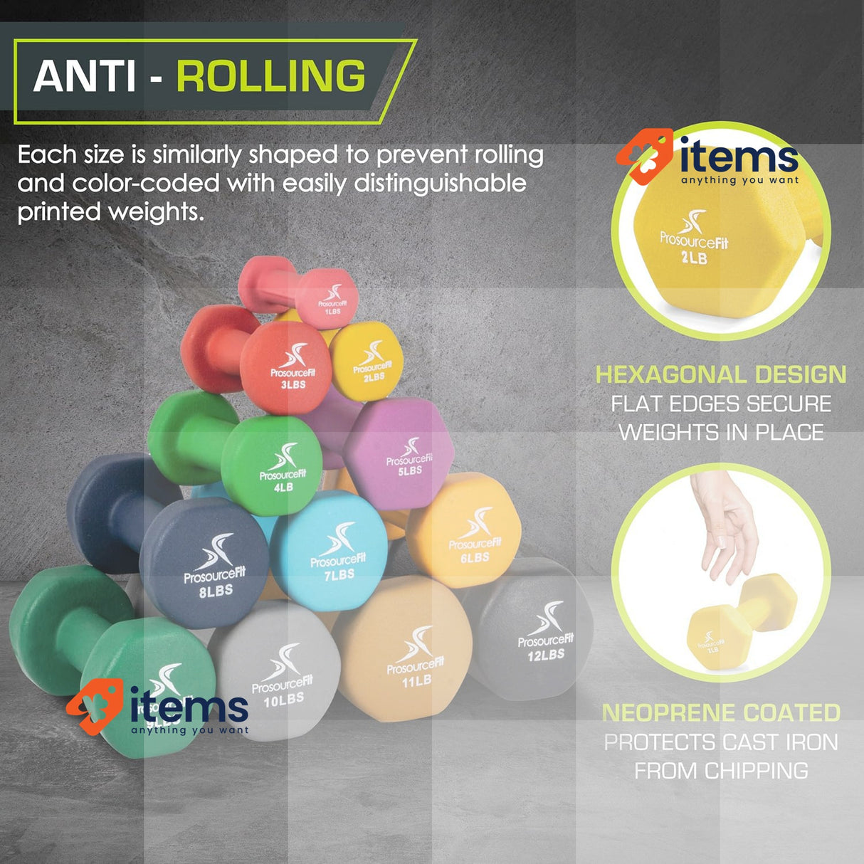 Prosourcefit Unisex's Neoprene Dumbbell Yellow One Size Coated Non - Slip Grip