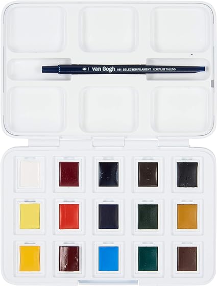 Van Gogh Watercolor Paint Set, Plastic Pocketbox, 12-Half Pan + 3-Half Pan