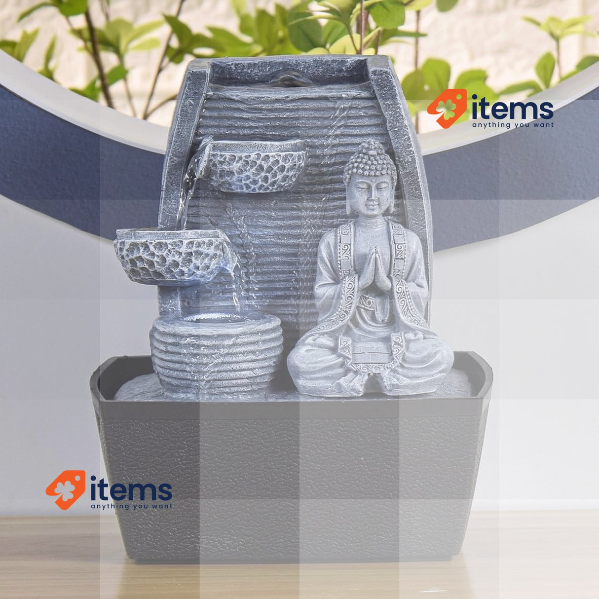 Indoor Fountain Feng Shui Wisdom Grey LED Lighting Cm Outdoor Fountains 24 cm