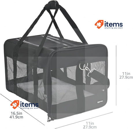 Amazon Basics Pet Carrier Soft Sided Pet Travel Carrier for Cat & Dog, Black M