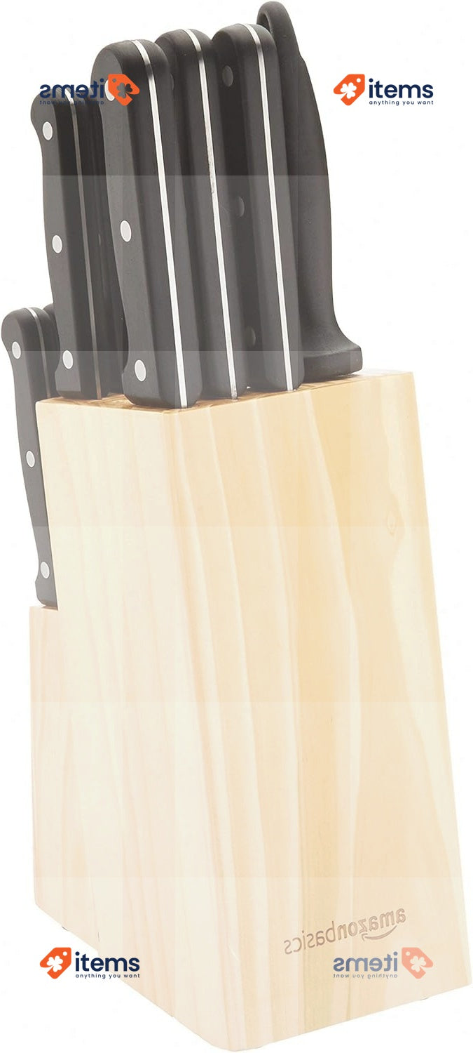 Amazon Basics Knife Set Black 14 Pieces 14-Piece Block <p>, Superior