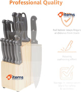 Amazon Basics Knife Set Black 14 Pieces 14-Piece Block <p>, Superior