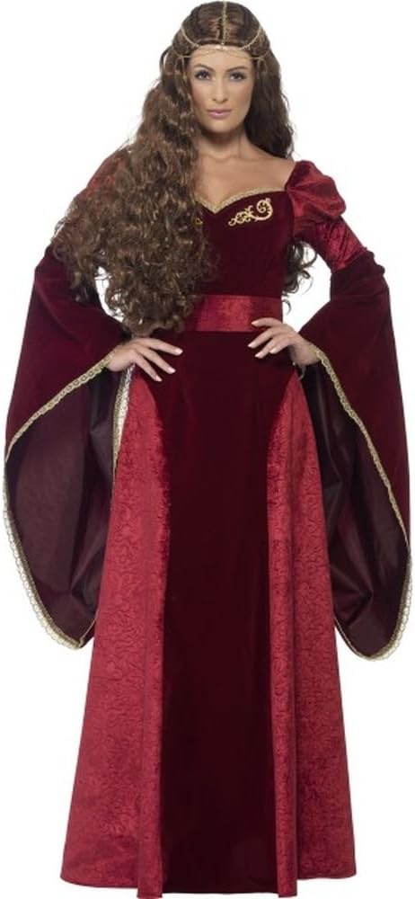 Smiffys Deluxe Medieval Queen Costume, Red with Dress, Belt & Headpiece Small