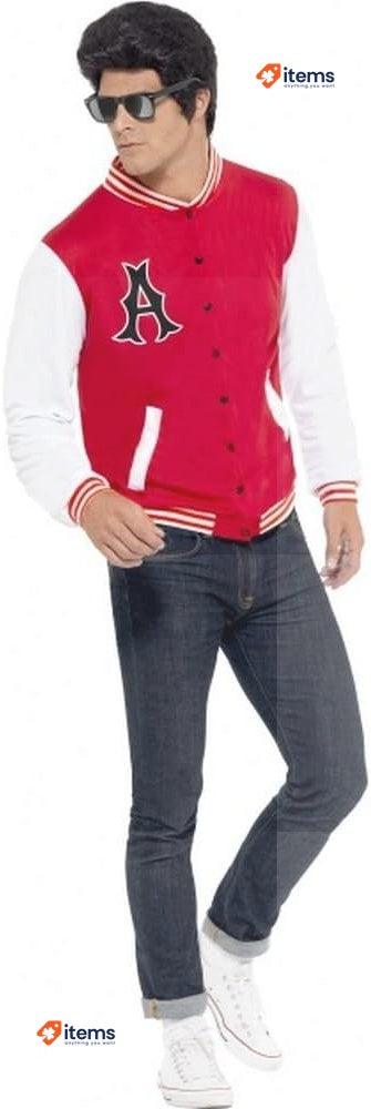 Smiffys 50s College Jock Letterman Jacket Red 1950's Rock'n'Rolla Fancy Dress