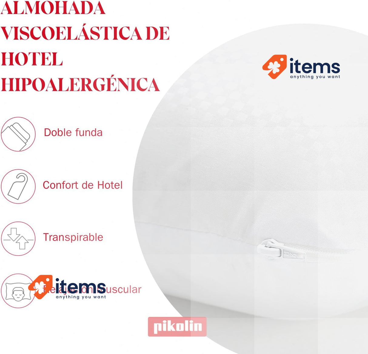 Pikolin Home Almohada Viscoelastic Fiber Hypoallergenic White Pack Pillows 12cm