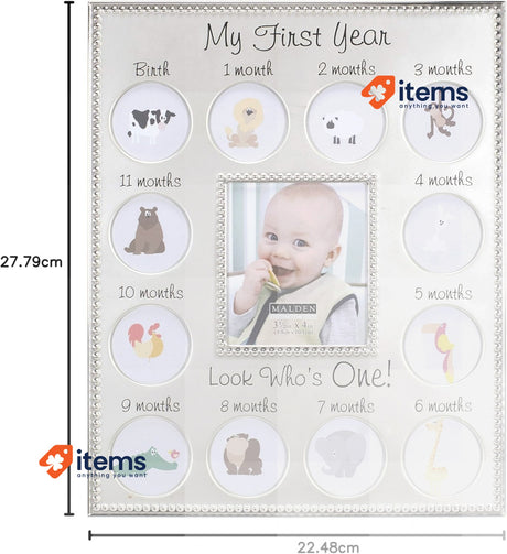 Malden Designs My First Year Baby Photo Frame Silver