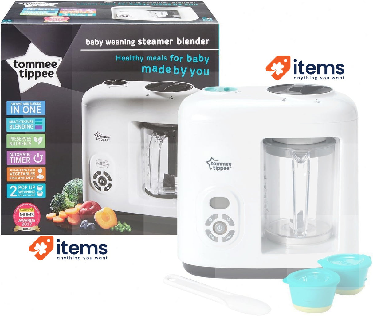 Tommee Tippee Portable 
Baby Food Steam Blender White