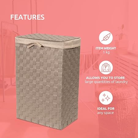 Compactor Rectangle Laundry Basket with Lid Taupe