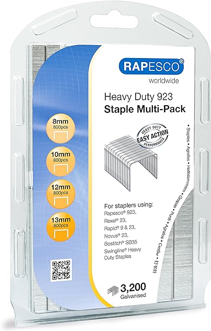 Rapesco 1246 Assorted Type 923 Heavy-Duty Staples, Pack of 3200