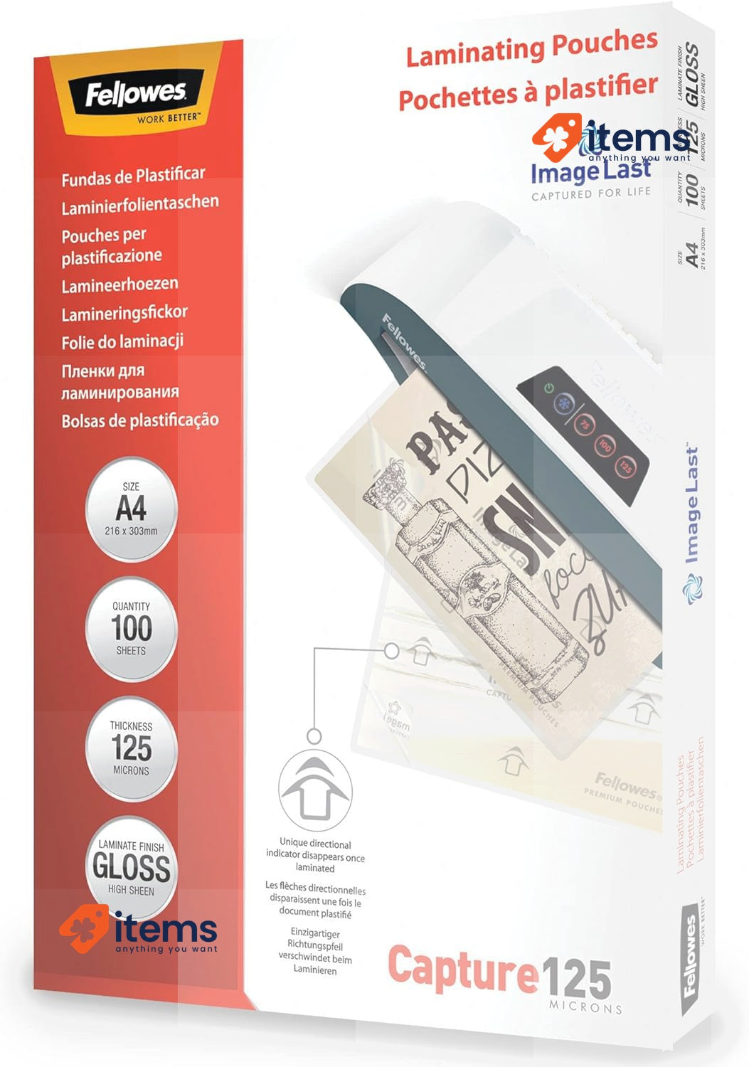 Fellowes A4 Laminating Pouche 2 x 125 Clear Pouches Gloss Finish 100 Sheets 250