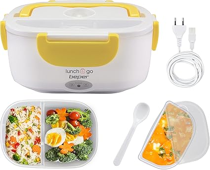 BEPER 90.920G Portable Electric Food Warmer, 2 Removable Containers Yellow