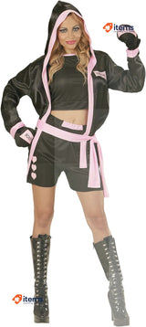 BOXEUR Women Boxing Set Small Black: Shorts, Coat, Gloves - Sexy Boxer Costume