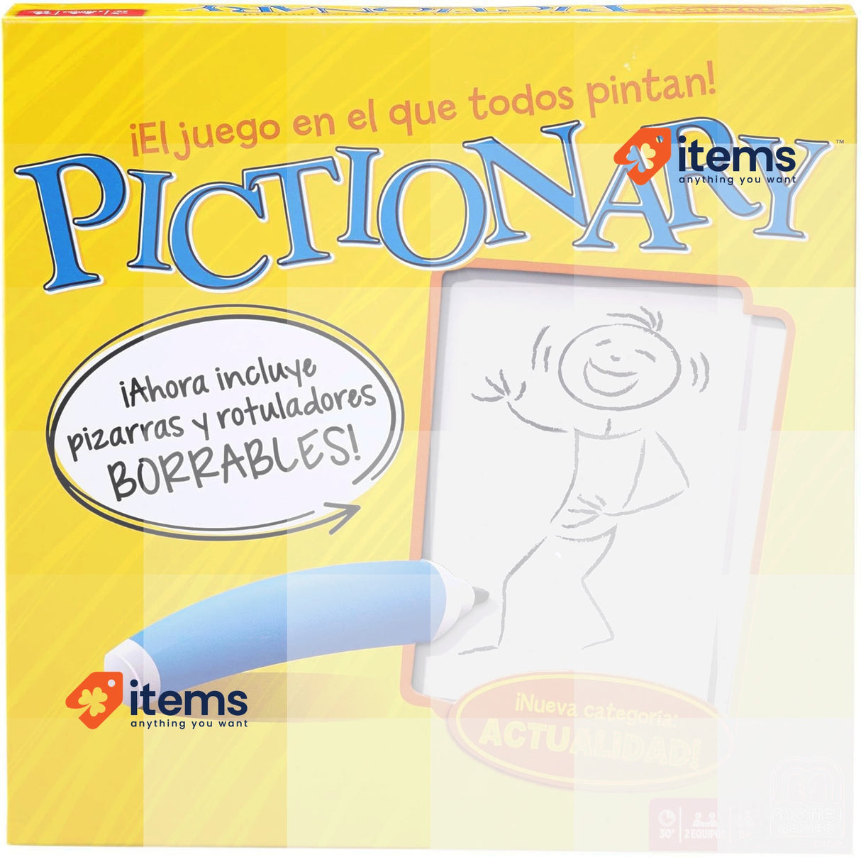 Mattel Games Drawing Board Game Yellow DKD51 Pictionary Version: Spanish