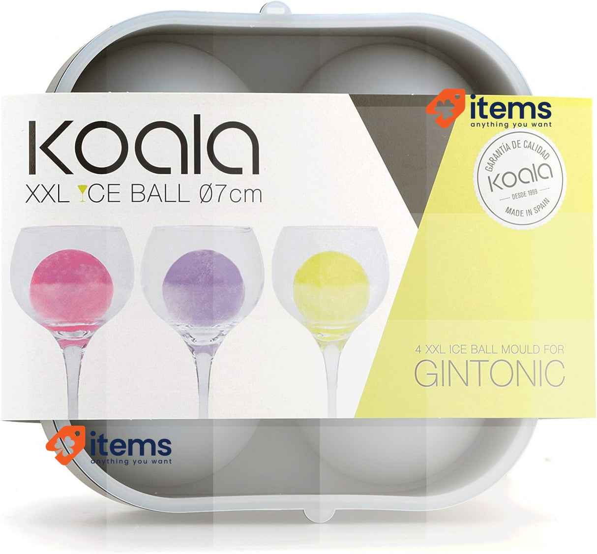 Koala Spain Ice Cube Tray for 4 XXL 7cm Spherical Ice Cubes, Ice Mold Koala Xxl