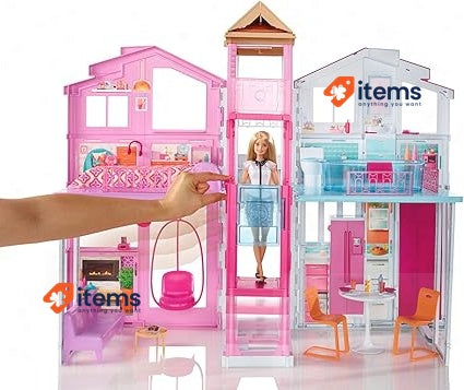 Barbie Doll House 3-Story Townhouse with 4 Rooms & Rooftop Lounge