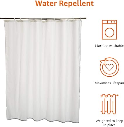 Amazon Basics Solid Colour Fabric Shower Curtain Mould White, 180 x 200cm