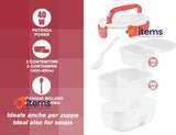 BEPER 90.920R Electric Portable Food Warmer - 2 Removable Containers, Lunchbox