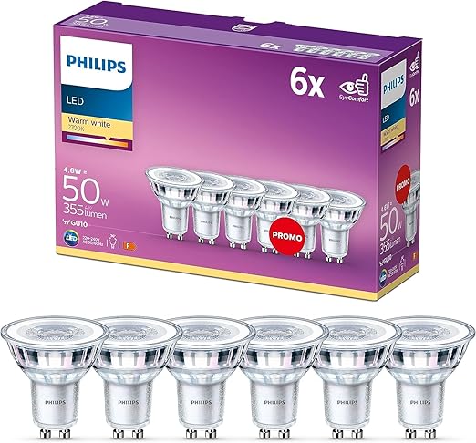 PHILIPS LED Classic Light Bulb 6 Pack [GU10 Spot] 4.6 W