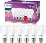 PHILIPS LED E27 Frosted Light Bulbs, 8 W (60 W) - Warm White, Pack of 6