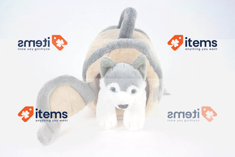 Teddys Rothenburg Cuddly Toy Husky in Dog Kennel 15 cm Grey/Beige/White Plush