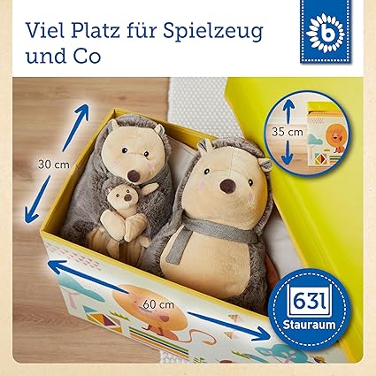 Bieco Childrens foldable storage box with cover, Toy box, Max 80kg, 60x30x35 cm