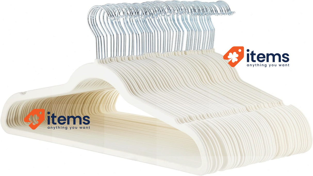 Amazon Basics Slim Velvet Non-Slip Suit Hangers - 50-Pack, Ivory