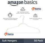 Amazon Basics Slim Velvet Non-Slip Suit Hangers - 50-Pack, Ivory/Silver