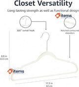 Amazon Basics Slim Velvet Non-Slip Suit Hangers - 50-Pack, Ivory/Silver