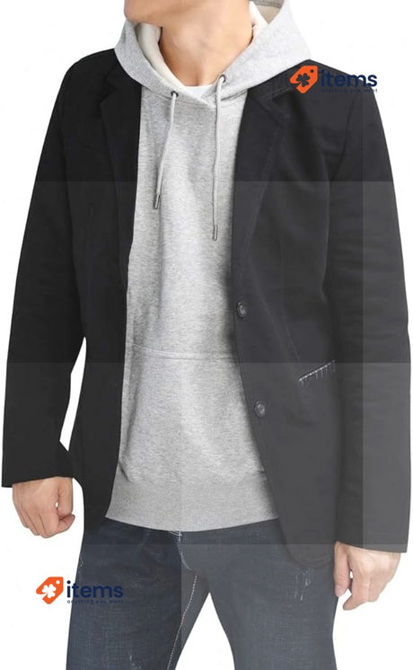 Allthemen Mens Slim Fit Jacket Black Single Breasted Blazer Button Cotton Casual