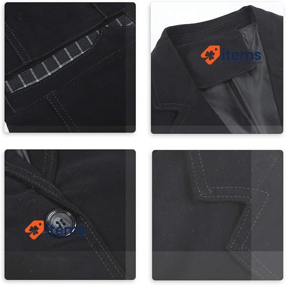 Allthemen Mens Slim Fit Jacket Black Single Breasted Blazer Button Cotton Casual