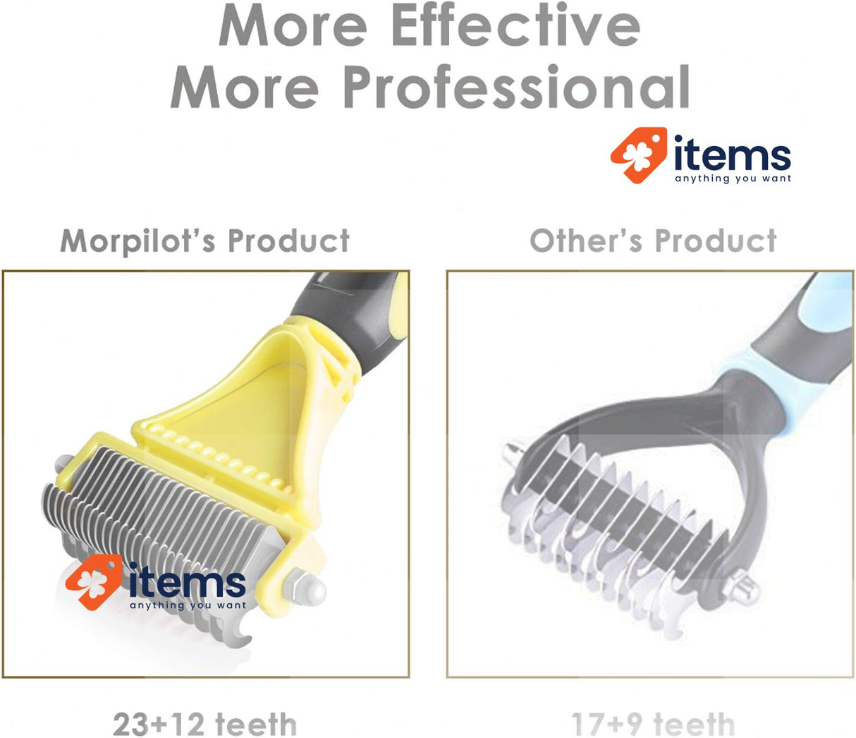 morpilot Dog Brush Cat Brush Grooming Comb, 23+12 Double Sided Undercoat Rake