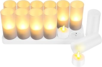 EXTSUD Rechargeable Flameless Candle 12 Pcs Warm LED Flickering Tea Lights