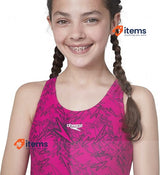 Speedo Girl's Boom Allover Swim Suit Pink Black Girls Splashback Swimsuit Size