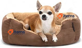 lionto Dog Bed with Reversible Pillow and Non-Slip Underside Brown/Beige