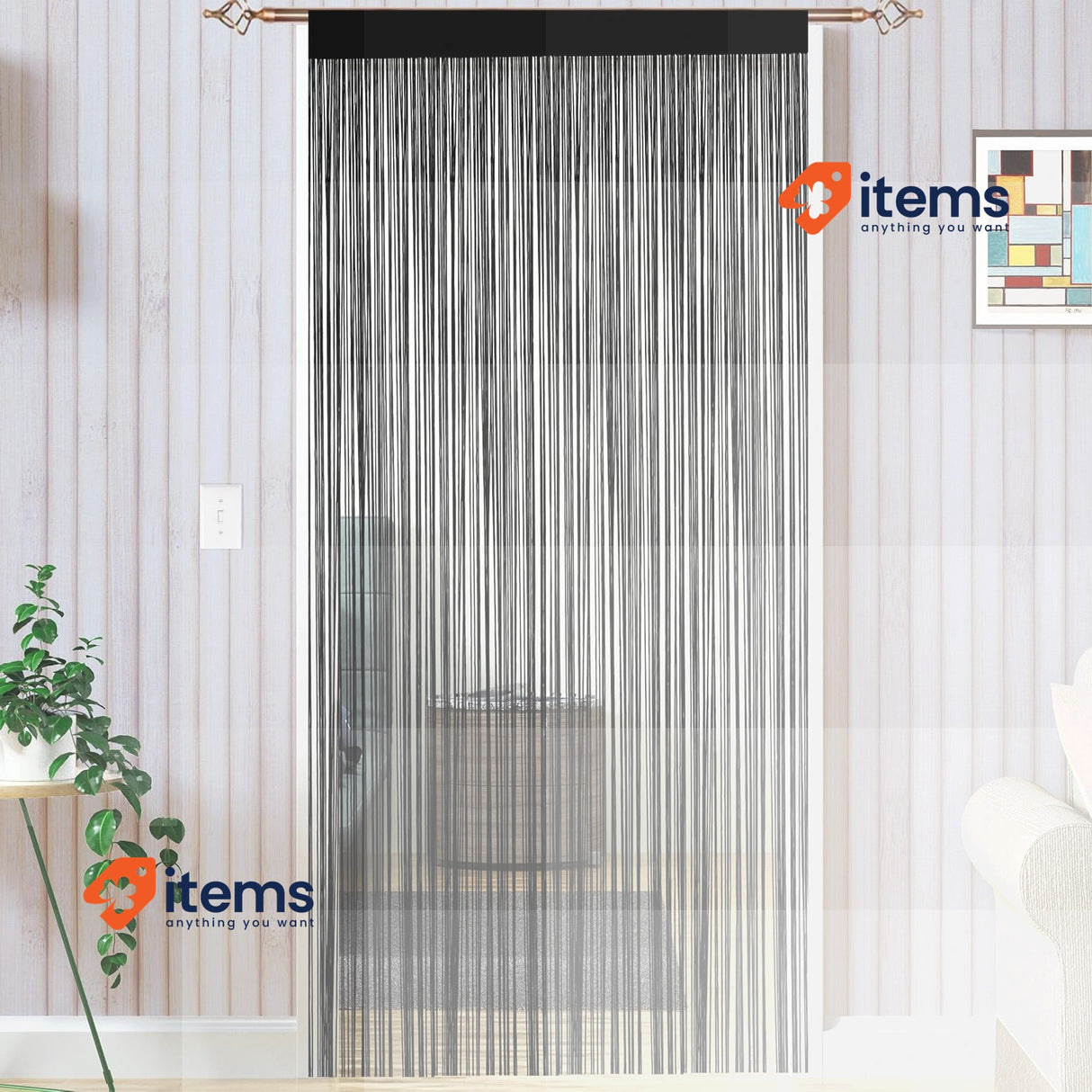 Taiyuhomes String Door Curtains Fly Screen Curtain For Window Black, 90x245cm