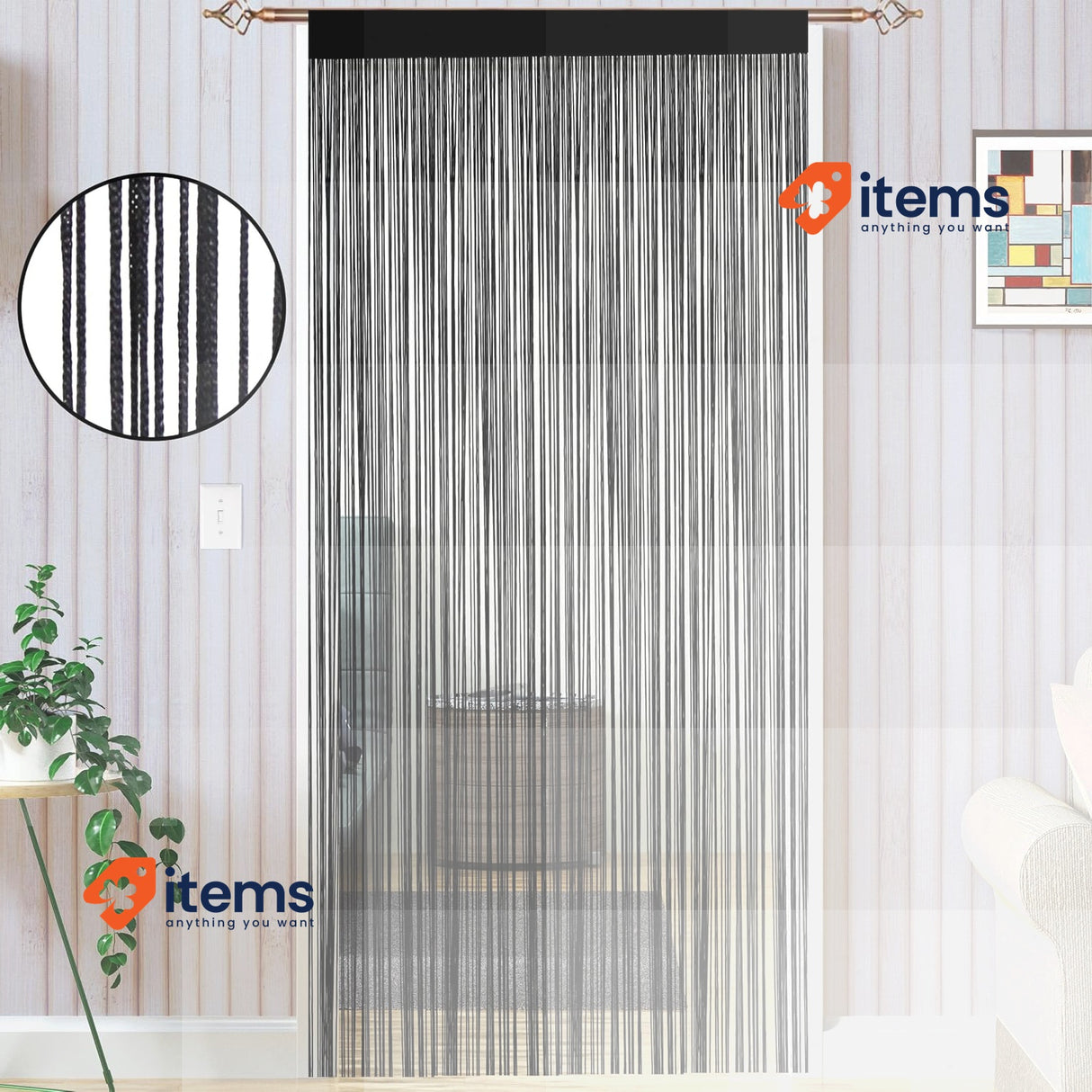 Taiyuhomes String Door Curtains Fly Screen Curtain For Window Black, 90x245cm