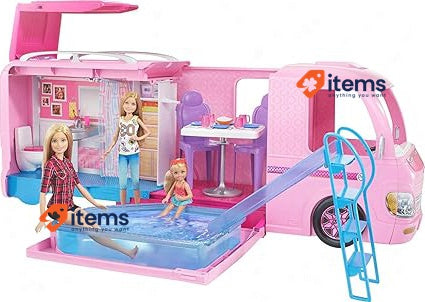 Barbie Camper Playset For Girls DreamCamper Toy Vehicle with Accessories, Pink