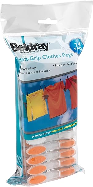 Beldray LA028259TQ Laundry Pegs Durable Clothespins 24-Pack Soft Ergonomic Grip