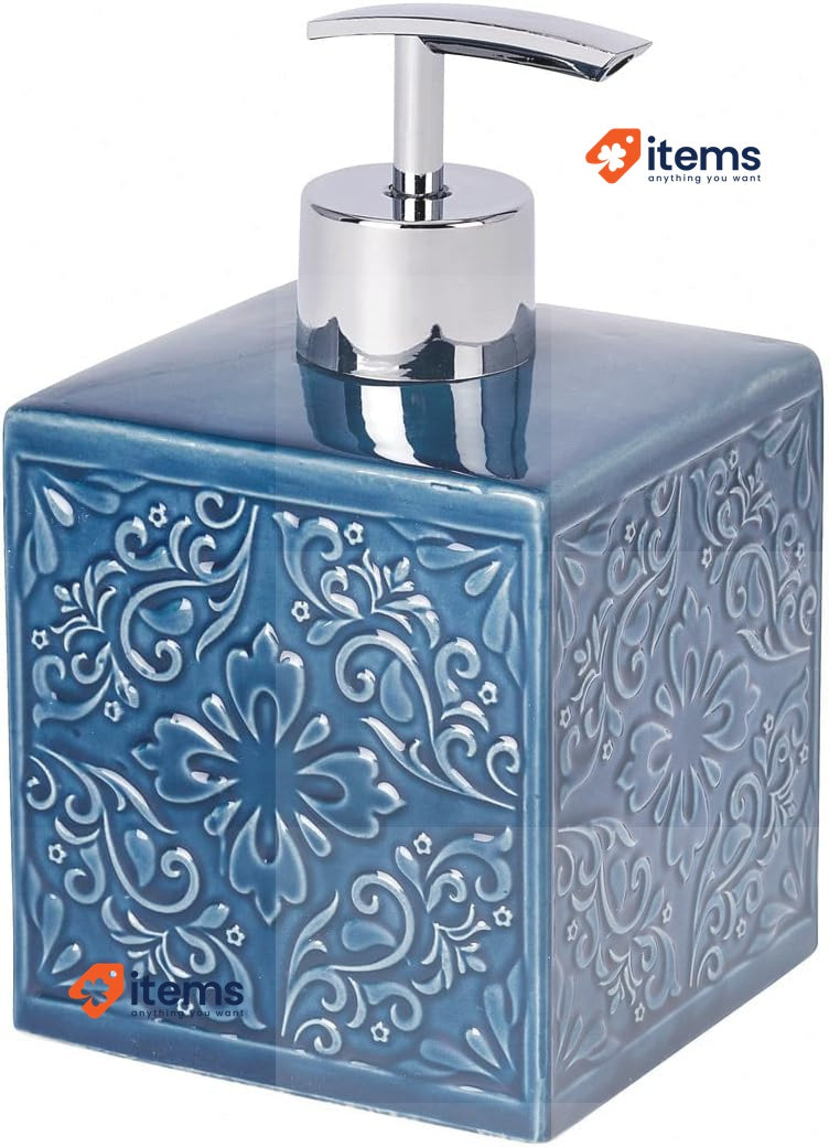 WENKO 22653100 Soap Dispenser Cordoba Blue 8.5 x 13 x 8.5 cm