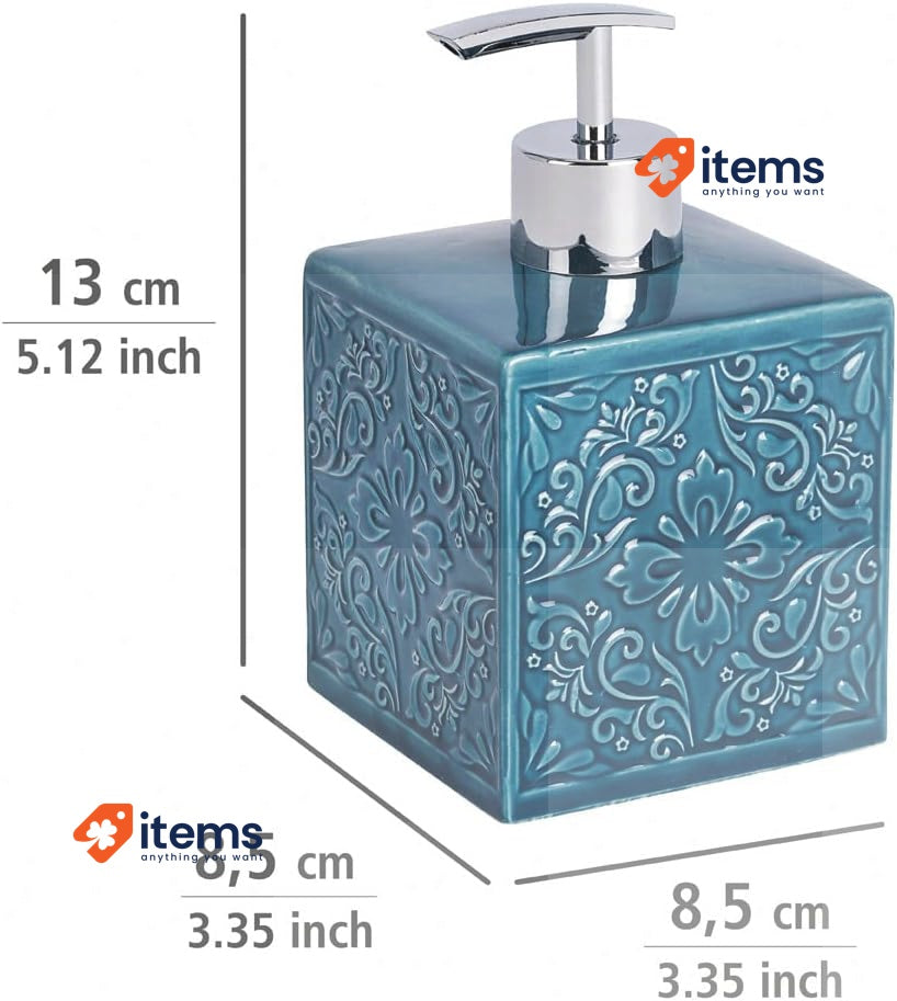 WENKO 22653100 Soap Dispenser Cordoba Blue 8.5 x 13 x 8.5 cm