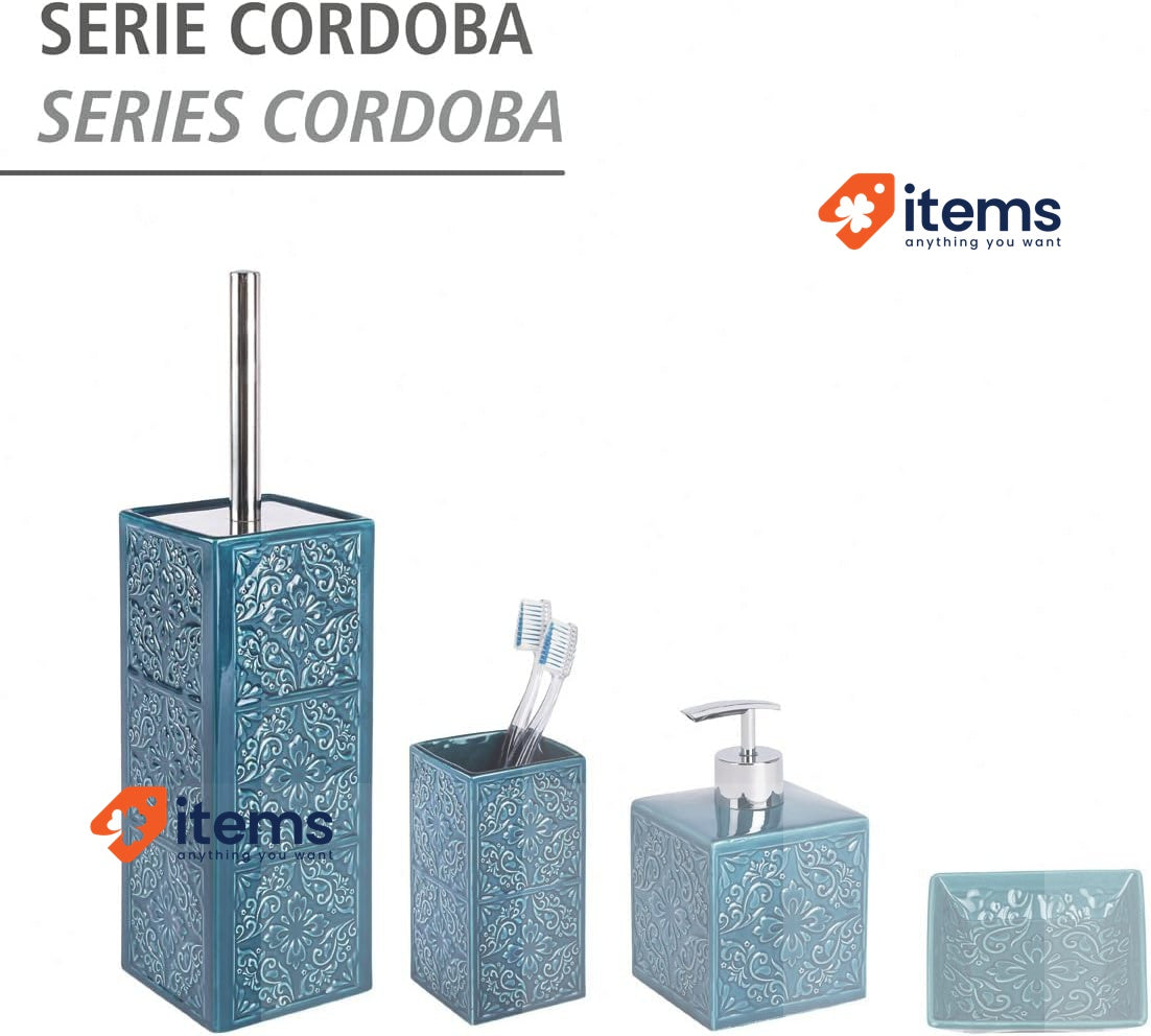 WENKO 22653100 Soap Dispenser Cordoba Blue 8.5 x 13 x 8.5 cm