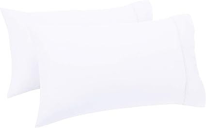 Amazon Basics 400 Thread Count Pillowcase, Set of 2, White, 80 cm L x 50 cm W