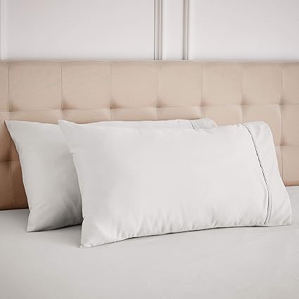 Amazon Basics 400 Thread Count Pillowcase, Set of 2, White, 80 cm L x 50 cm W