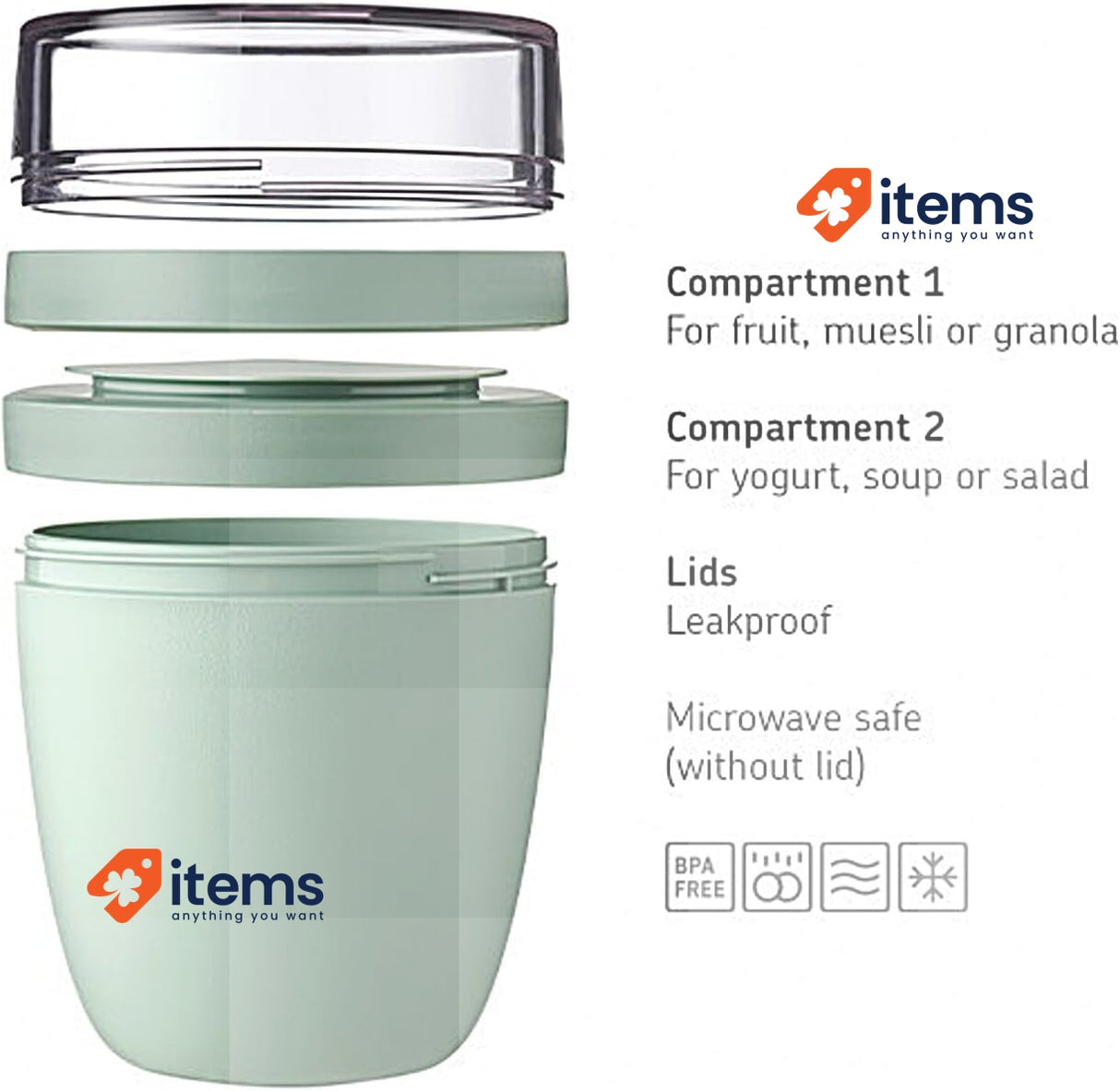 Mepal Ellipse Lunchbox Practical Cup for Yogurt and M500 ml + 200 ml Green