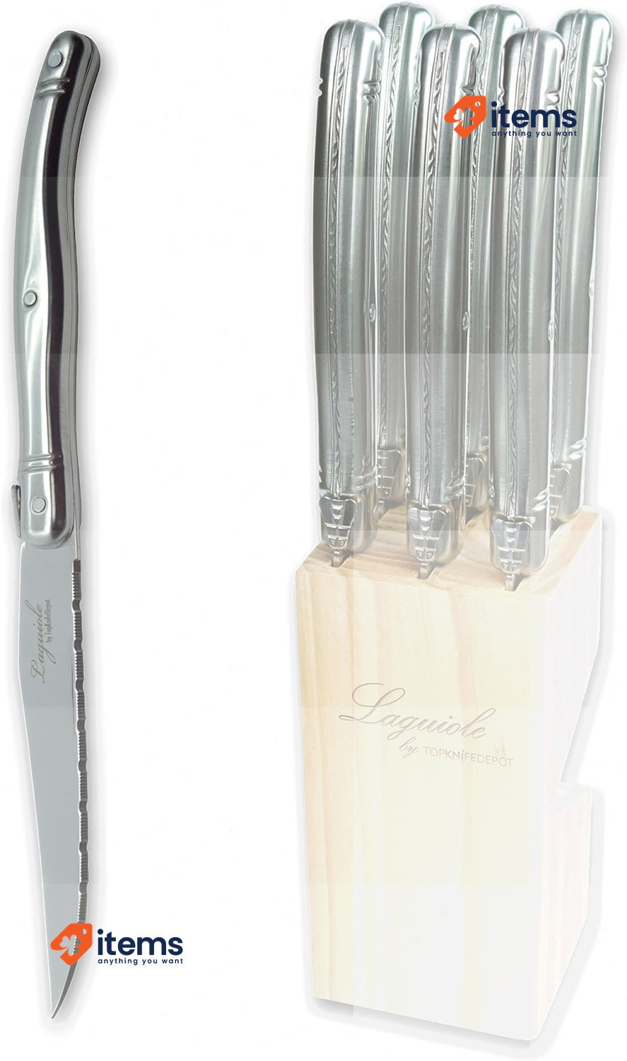 Laguiole Production - 6 knive block for meat with wooden storage block Steak