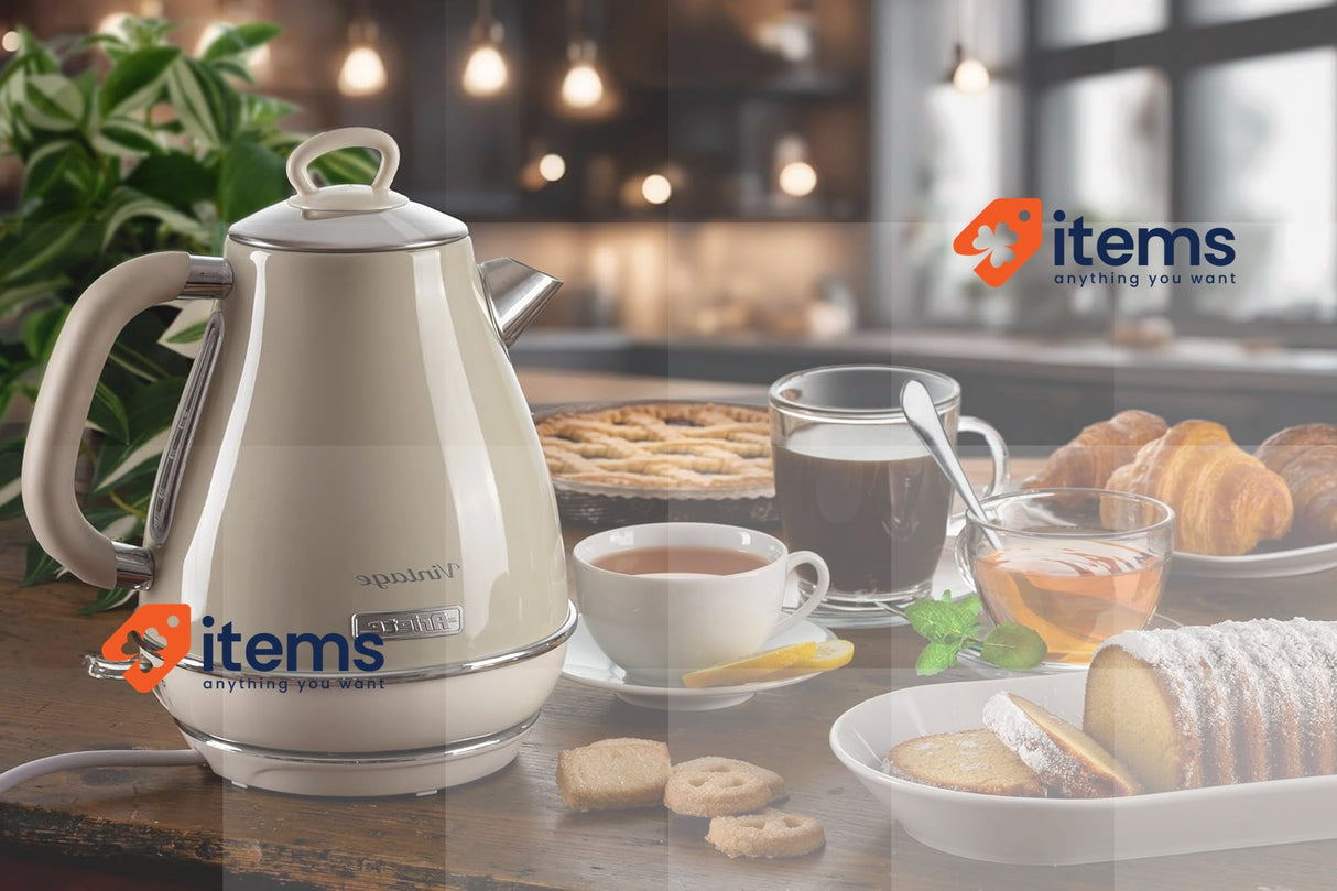 Ariete Vintage Electric Kettle: 1.7L, 2000W, Stainless Beige Colour ARI-2869-BG